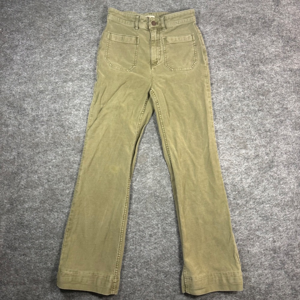Faherty Stretch Terry Patch Pocket Pant Womens 26 Olive Green Utility Flare